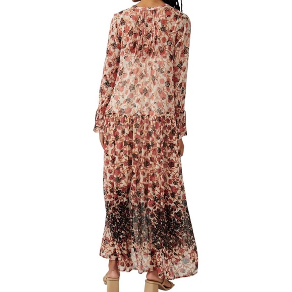 Free People See It Through Long Sleeve Floral Maxi Dress Size Small Bohemian - Picture 2 of 16